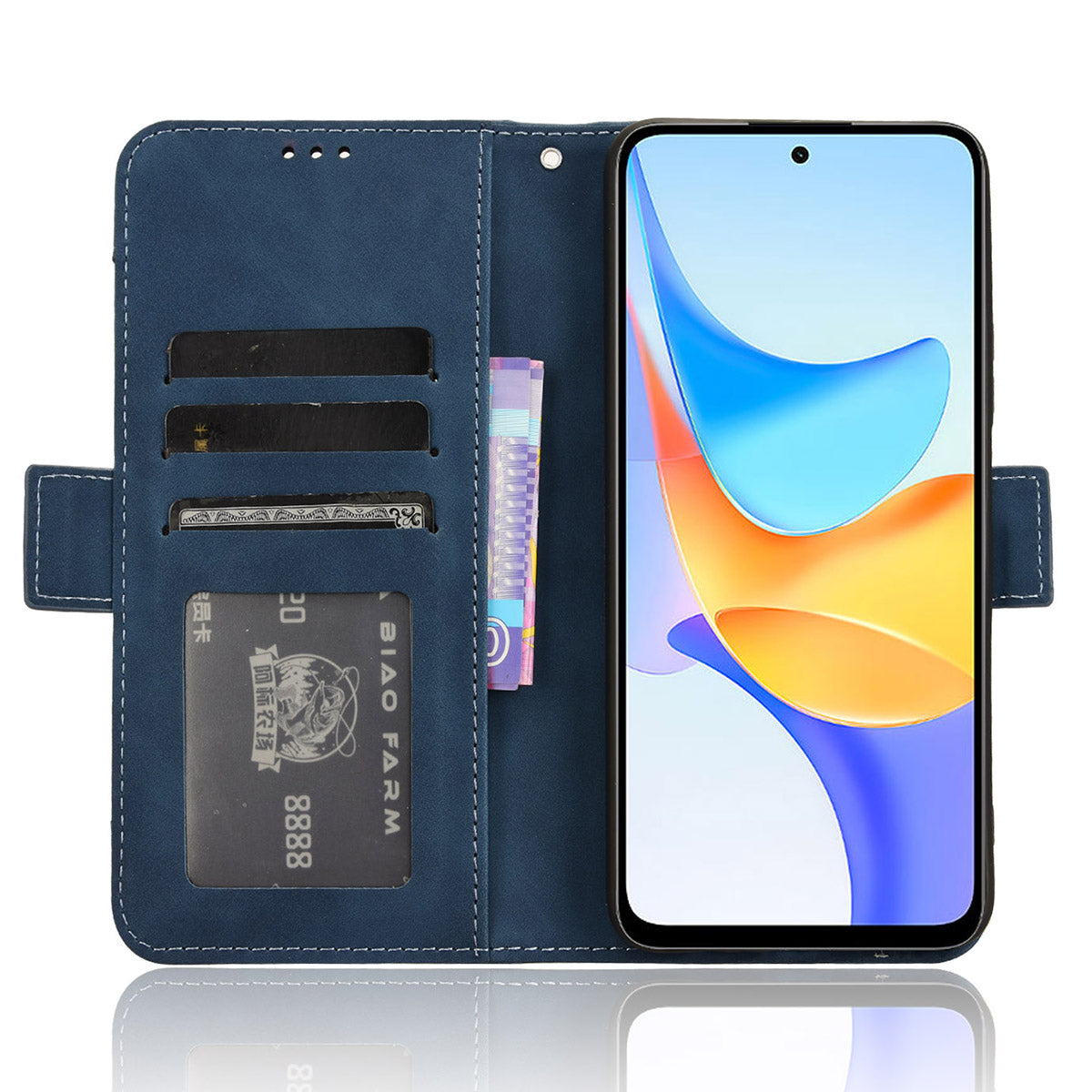 For Honor Play 50 Plus 5G / Play 8T 5G / X7b 4G / X7b 5G / 90 Smart Wallet Case Viewing Stand Card Holder Phone Cover - Blue For Honor Play 50 Plus 5G / Play 8T 5G / X7b 4G / X7b 5G / 90 Smart Wallet Case Viewing Stand Card Holder Phone Cover - Blue